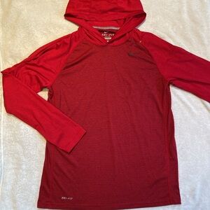 Nike red tonal stripe long sleeve performance hoodie tee Sz M